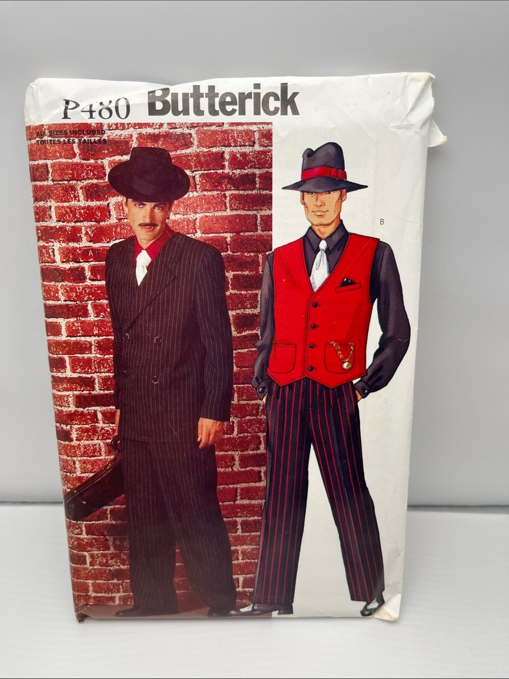 Butterick Men’s Pinstripe Suit with Red Vest